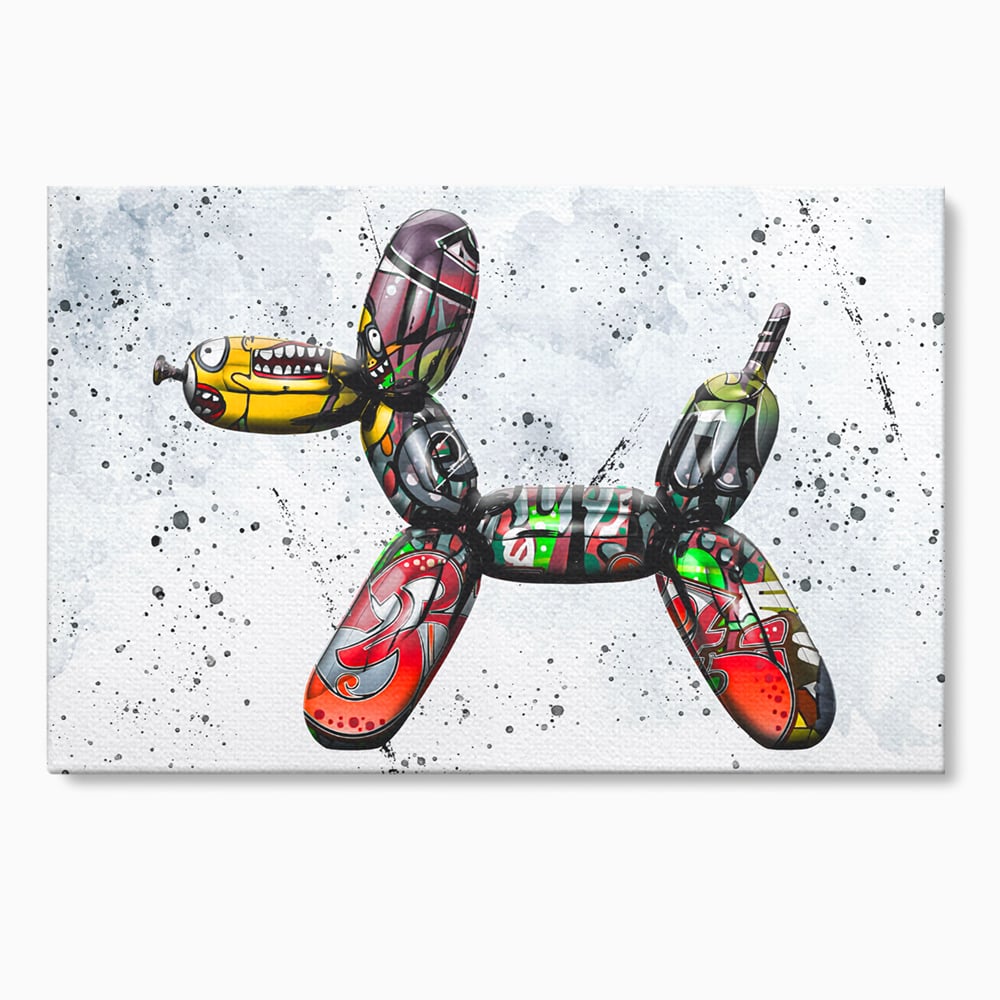 Tablou canvas cu tablou canvas caine din baloane stil grafitti, fara rama, pe sasiu de lemn